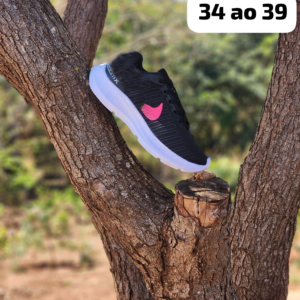 Tênis Confortável Feminino Preto e Rosa
